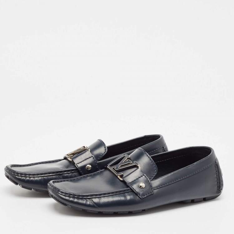 Pre Owned Louis Vuitton Navy Blue Leather Monte Carlo Loafers Size 41