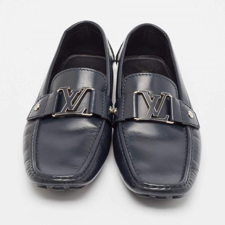 Pre Owned Louis Vuitton Navy Blue Leather Monte Carlo Loafers Size 41