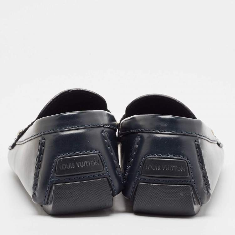 Pre Owned Louis Vuitton Navy Blue Leather Monte Carlo Loafers Size 41