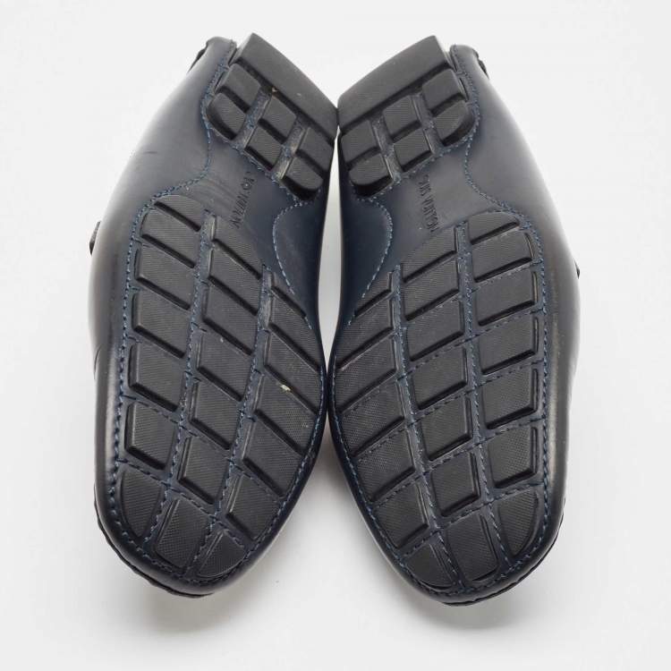 Pre Owned Louis Vuitton Navy Blue Leather Monte Carlo Loafers Size 41