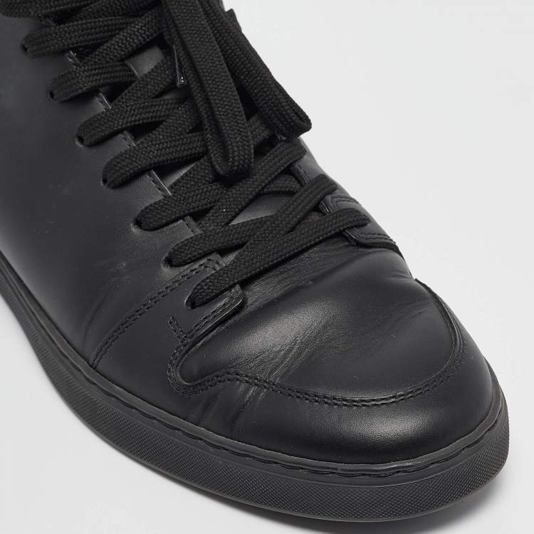 Pre Owned Louis Vuitton Black Leather and Damier Graphite Canvas High Top Sneakers Size 39