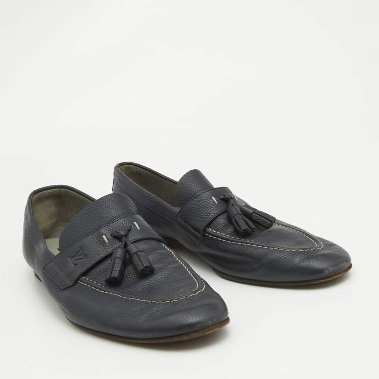 مملوكة مسبقًا Louis Vuitton Black Leather Slip On Loafers Size 42
