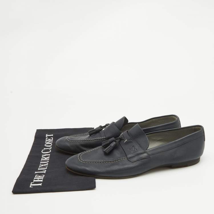 مملوكة مسبقًا Louis Vuitton Black Leather Slip On Loafers Size 42