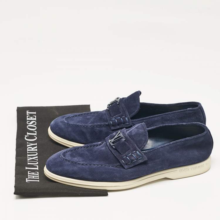 Pre Owned Louis Vuitton Navy Blue Suede Estate Loafers Size 40