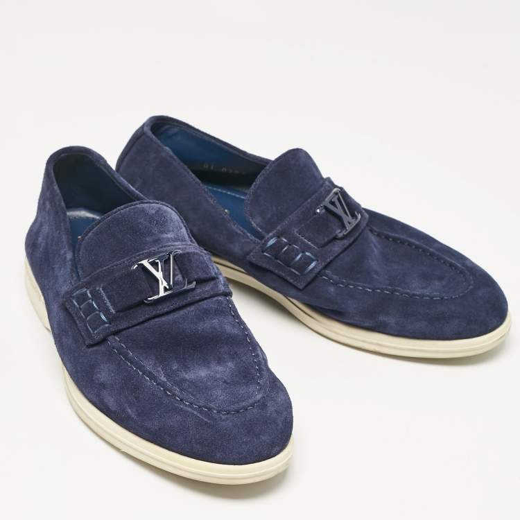 Pre Owned Louis Vuitton Navy Blue Suede Estate Loafers Size 40