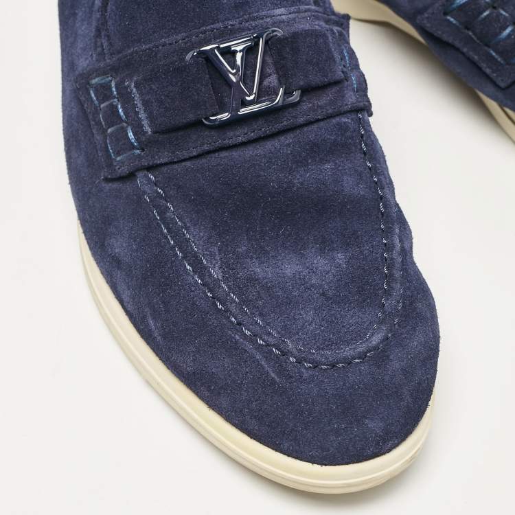 Pre Owned Louis Vuitton Navy Blue Suede Estate Loafers Size 40