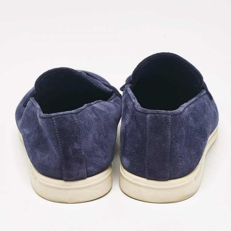 Pre Owned Louis Vuitton Navy Blue Suede Estate Loafers Size 40