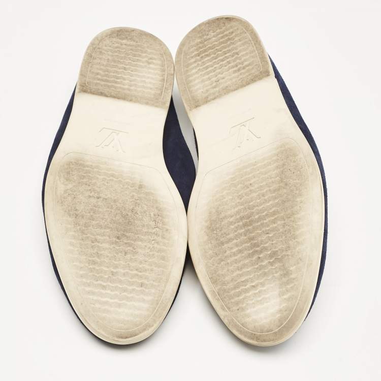 Pre Owned Louis Vuitton Navy Blue Suede Estate Loafers Size 40