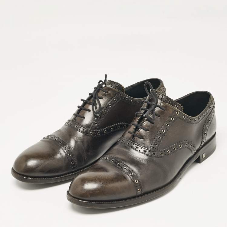 Pre Owned Louis Vuitton Dark Grey Leather Brogues Oxford Size 44