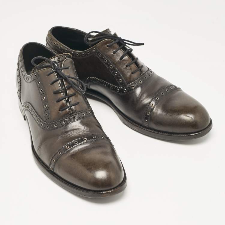 Pre Owned Louis Vuitton Dark Grey Leather Brogues Oxford Size 44