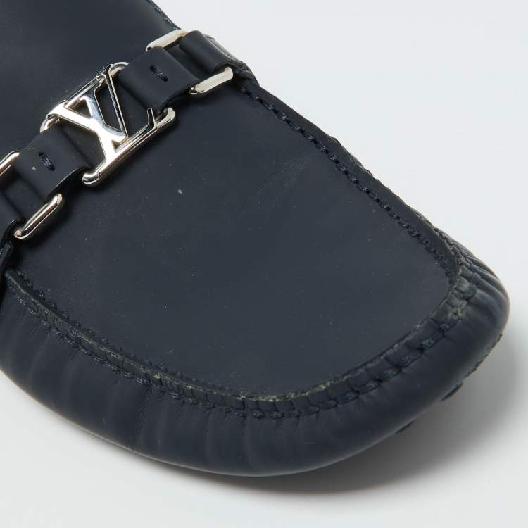 مملوكة مسبقًا Louis Vuitton Navy Blue Leather Hockenheim Loafers Size 44.5