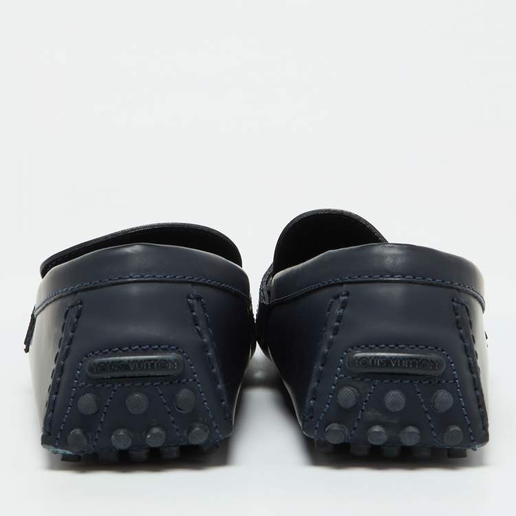 مملوكة مسبقًا Louis Vuitton Navy Blue Leather Hockenheim Loafers Size 44.5
