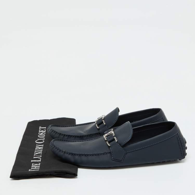 مملوكة مسبقًا Louis Vuitton Navy Blue Leather Hockenheim Loafers Size 44.5