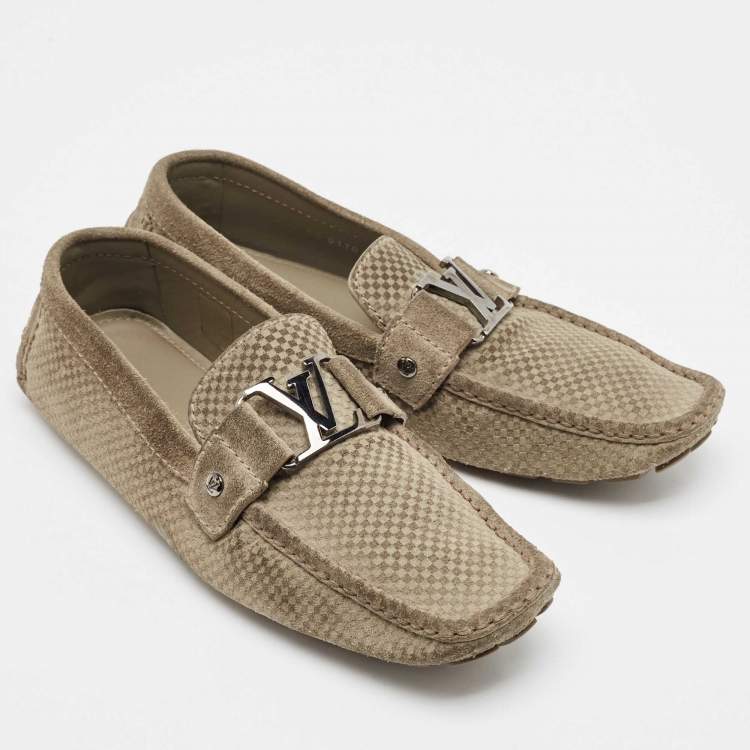 Pre Owned Louis Vuitton Grey Suede Damier Ebene Check Monte Carlo Loafers Size 42