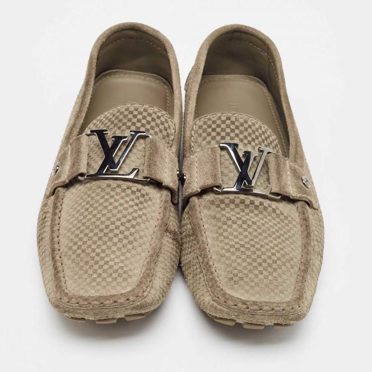 Pre Owned Louis Vuitton Grey Suede Damier Ebene Check Monte Carlo Loafers Size 42