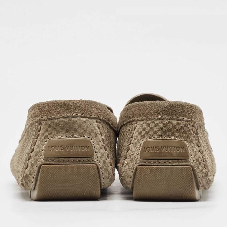 Pre Owned Louis Vuitton Grey Suede Damier Ebene Check Monte Carlo Loafers Size 42