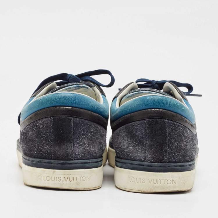 Pre Owned Louis Vuitton Blue/Grey Canvas and Suede Rivoli Low Top Sneakers Size 43