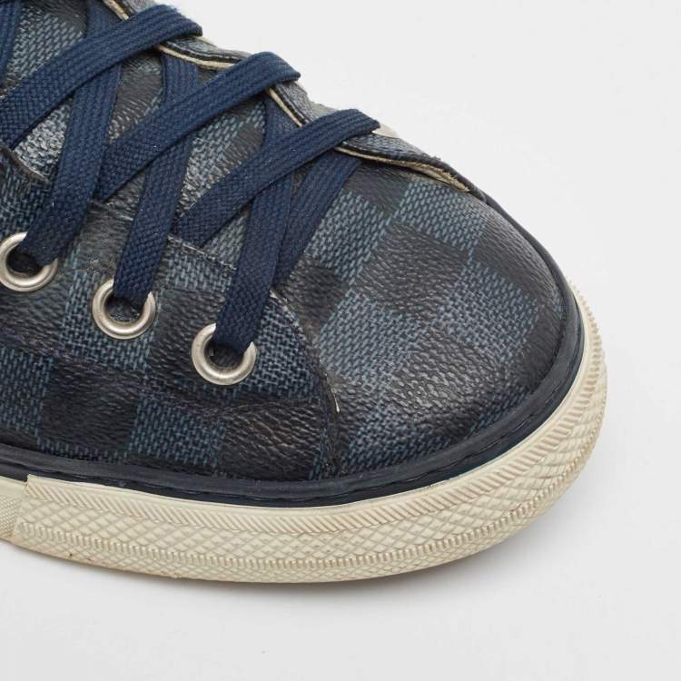 Pre Owned Louis Vuitton Blue/Grey Canvas and Suede Rivoli Low Top Sneakers Size 43