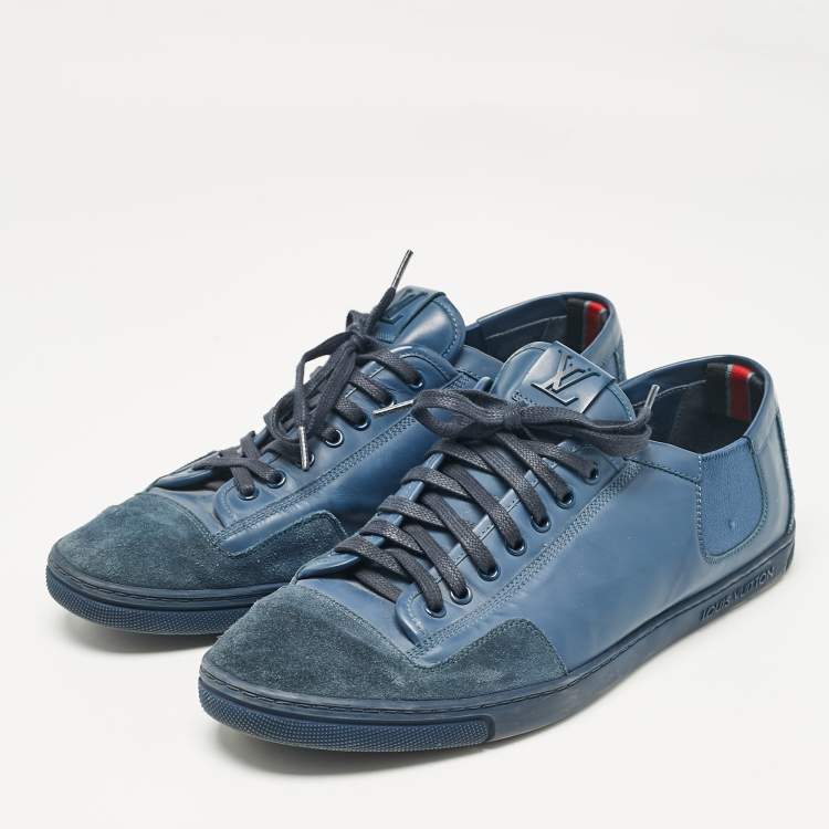 Pre Owned Louis Vuitton Blue Leather and Suede Low Top Sneakers Size 43