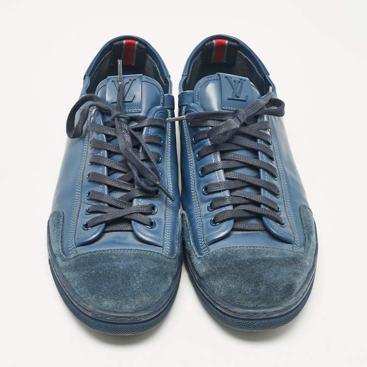 Pre Owned Louis Vuitton Blue Leather and Suede Low Top Sneakers Size 43