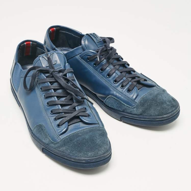 Pre Owned Louis Vuitton Blue Leather and Suede Low Top Sneakers Size 43