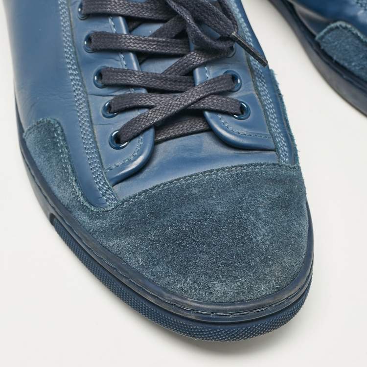 Pre Owned Louis Vuitton Blue Leather and Suede Low Top Sneakers Size 43