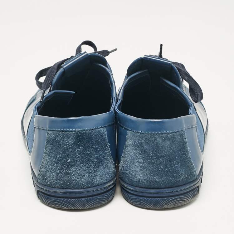 Pre Owned Louis Vuitton Blue Leather and Suede Low Top Sneakers Size 43
