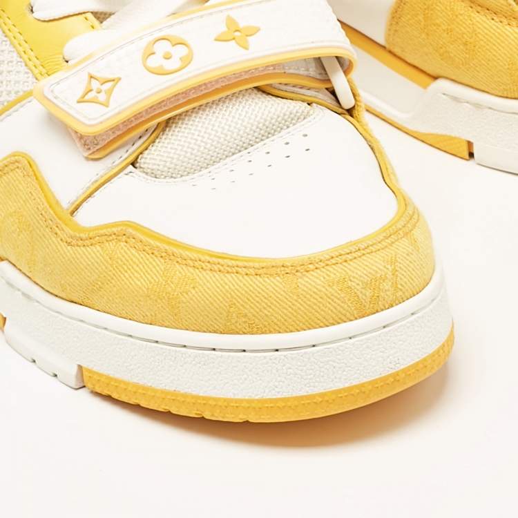Pre Owned Louis Vuitton Yellow Leather and Monogram Denim LV Trainer Sneakers Size 41