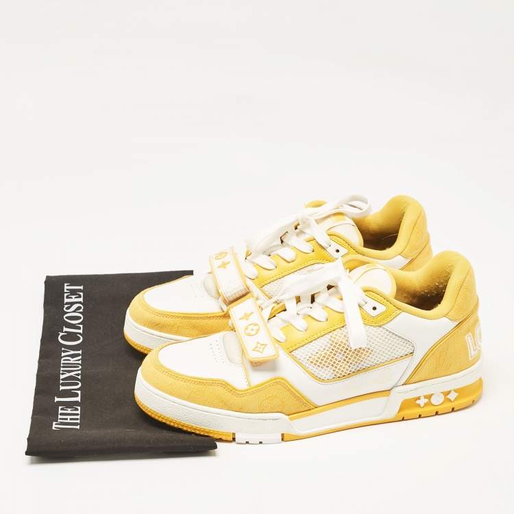 Pre Owned Louis Vuitton Yellow Leather and Monogram Denim LV Trainer Sneakers Size 41