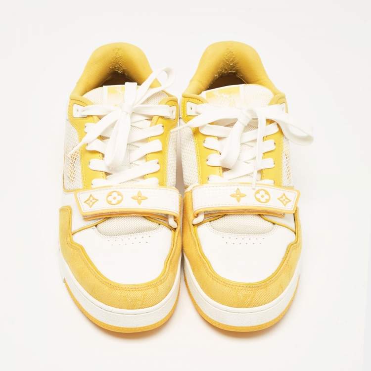 Pre Owned Louis Vuitton Yellow Leather and Monogram Denim LV Trainer Sneakers Size 41