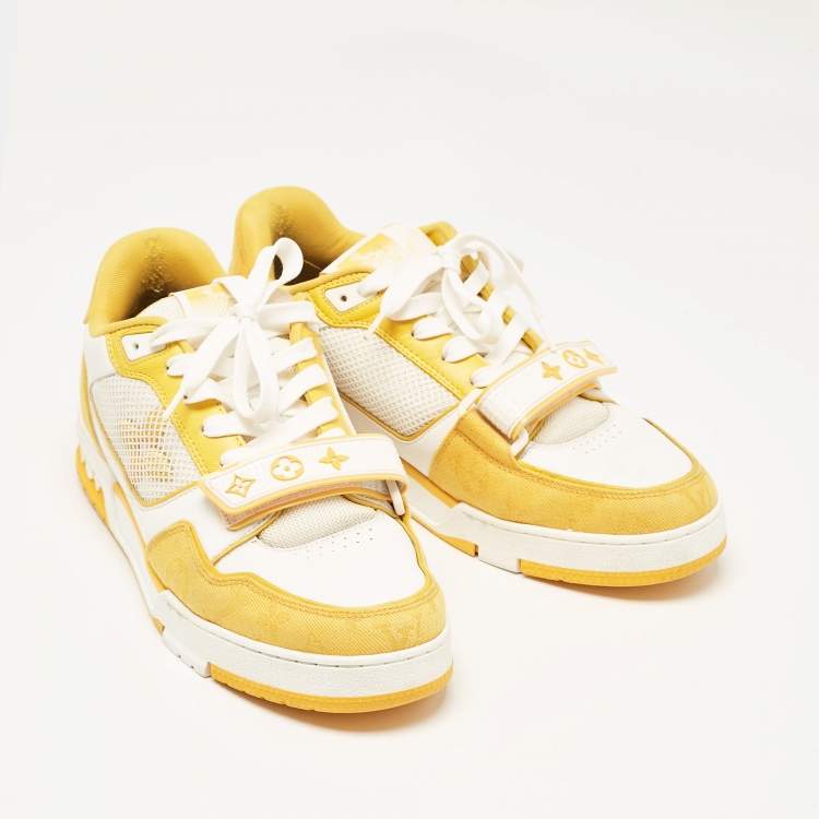 Pre Owned Louis Vuitton Yellow Leather and Monogram Denim LV Trainer Sneakers Size 41