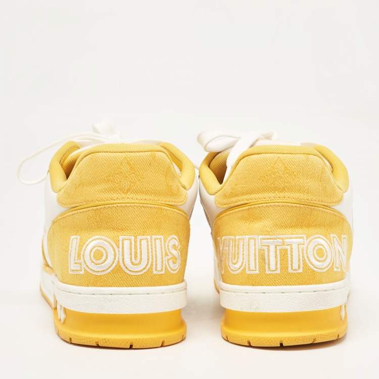 Pre Owned Louis Vuitton Yellow Leather and Monogram Denim LV Trainer Sneakers Size 41