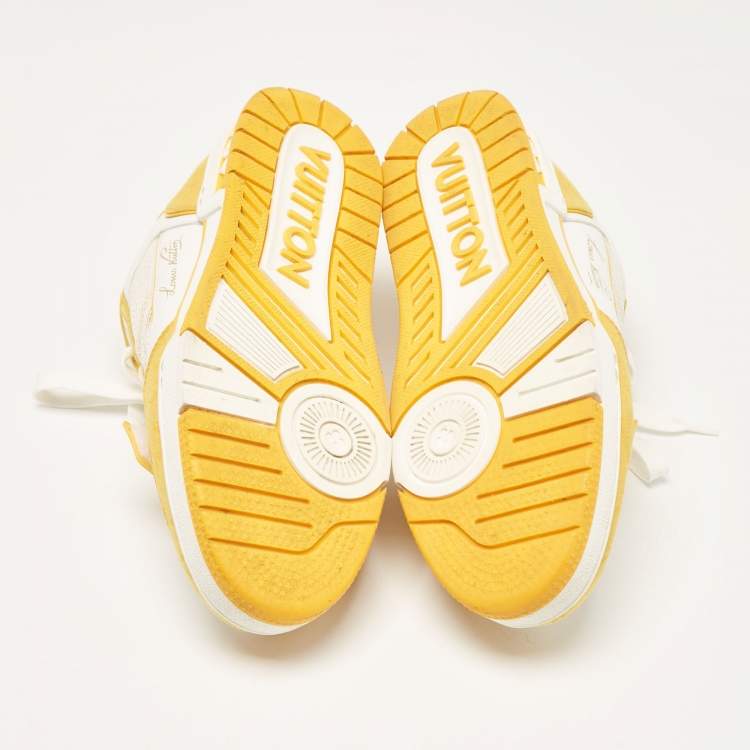 Pre Owned Louis Vuitton Yellow Leather and Monogram Denim LV Trainer Sneakers Size 41