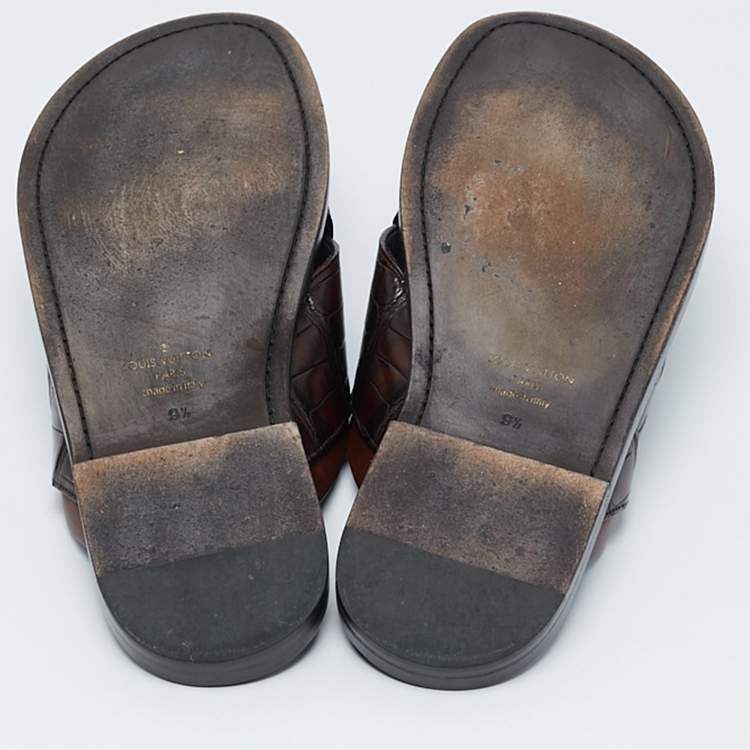 Pre Owned Louis Vuitton Brown Crocodile Leather Foch Sandals Size 43.5