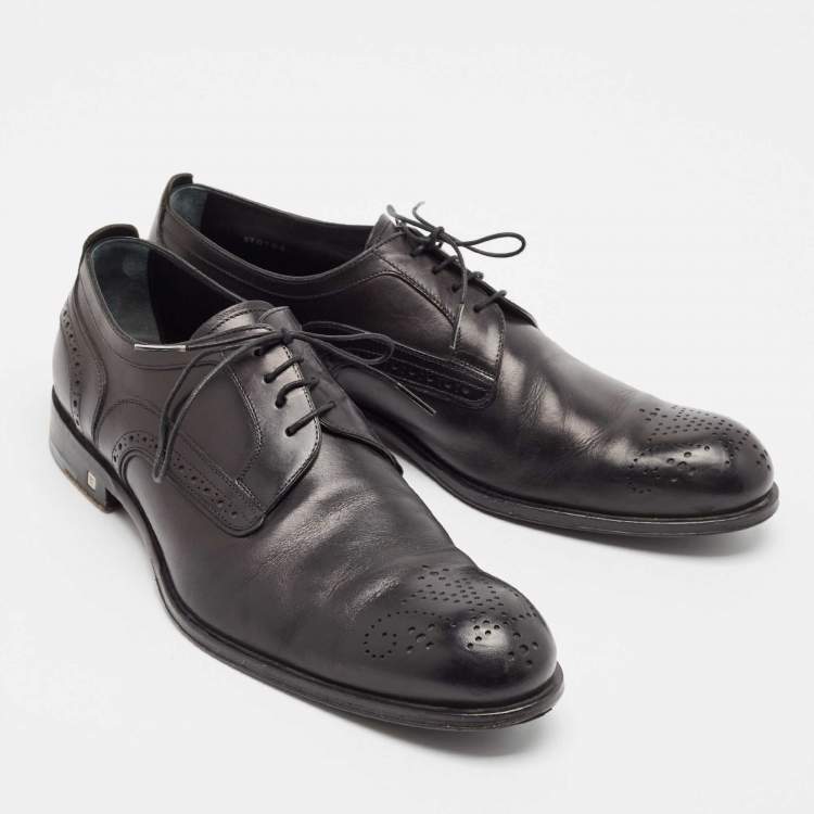 Pre Owned Louis Vuitton Black Brogue Leather Lace Up Oxfords Size 43
