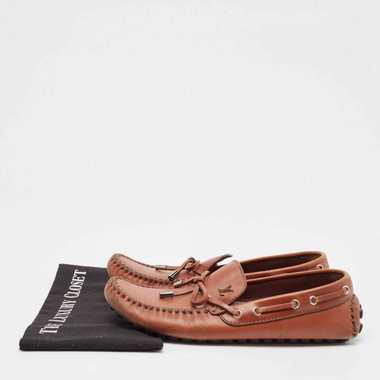 Pre Owned Louis Vuitton Brown Leather Arizona Bow Loafers Size 42