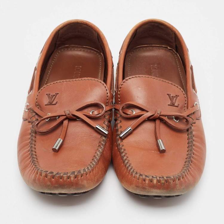 Pre Owned Louis Vuitton Brown Leather Arizona Bow Loafers Size 42