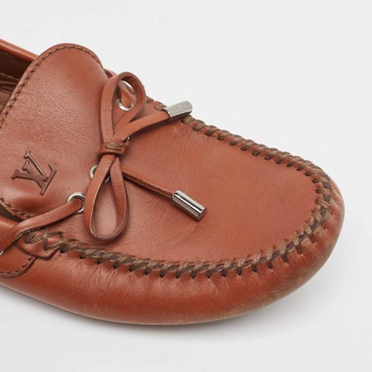 Pre Owned Louis Vuitton Brown Leather Arizona Bow Loafers Size 42