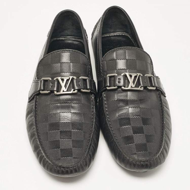 Pre Owned Louis Vuitton Black Leather Monte Carlo Slip On Loafers Size 43