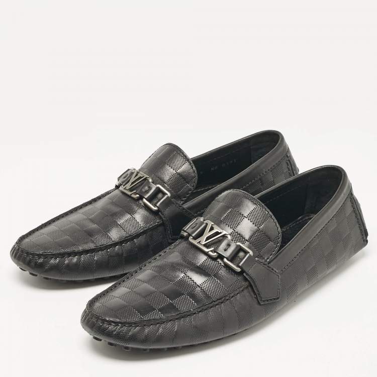 Pre Owned Louis Vuitton Black Leather Monte Carlo Slip On Loafers Size 43