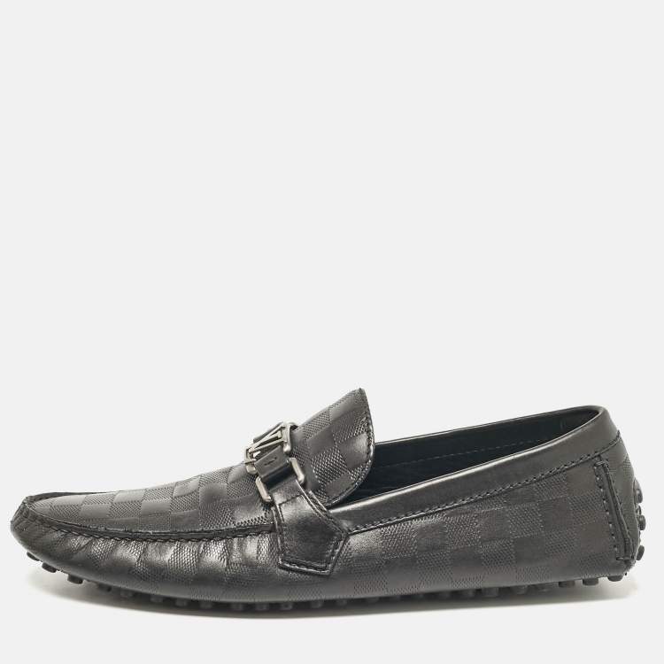 Pre Owned Louis Vuitton Black Leather Monte Carlo Slip On Loafers Size 43