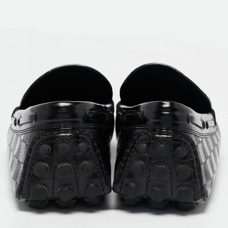 Pre Owned Louis Vuitton Black Damier Embossed Leather Tassel Bow Loafers Size 43.5