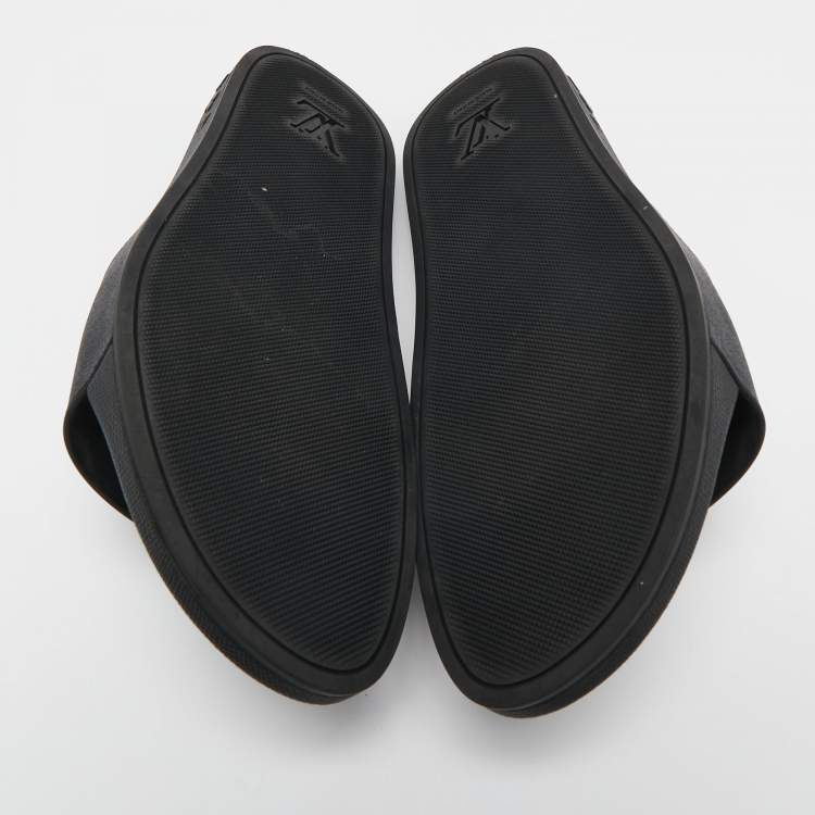 Pre Owned Louis Vuitton Black/Grey Rubber Graphite Waterfront Flat Slides Size 45