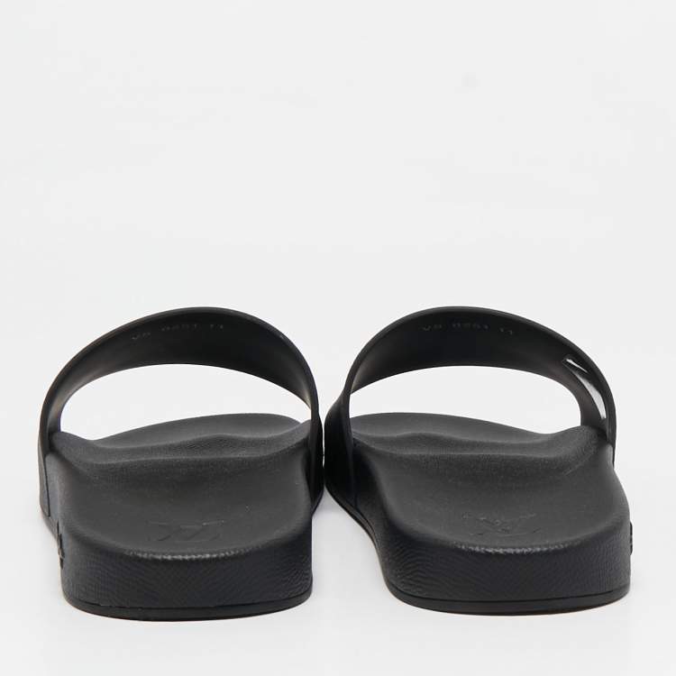 Pre Owned Louis Vuitton Black/Grey Rubber Graphite Waterfront Flat Slides Size 45