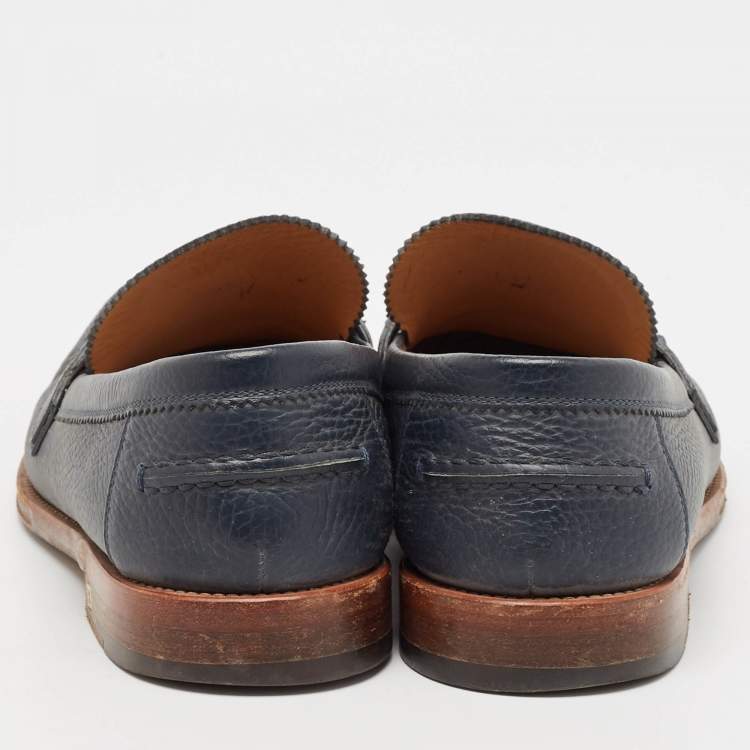 Pre Owned Louis Vuitton Navy Blue Leather Hockenheim Loafers Size 44