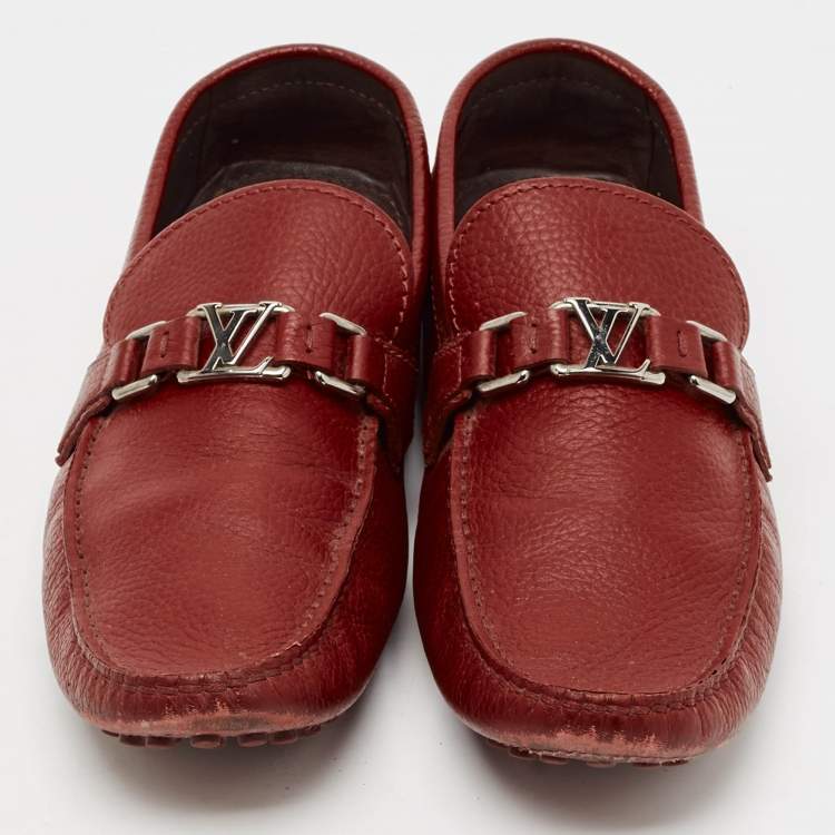 Pre Owned Louis Vuitton Burgundy Leather Hockenheim Loafers Size 44