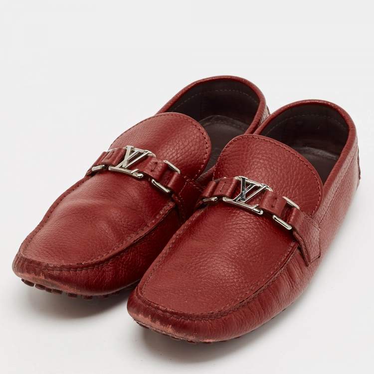 Pre Owned Louis Vuitton Burgundy Leather Hockenheim Loafers Size 44