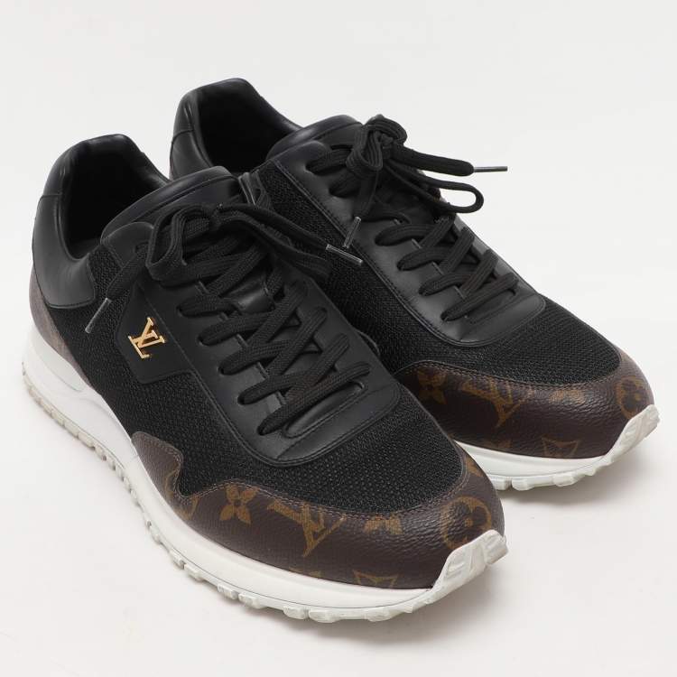Pre Owned Louis Vuitton Black/Brown Monogram Canvas and Leather Run Away Low Top Sneakers Size 41