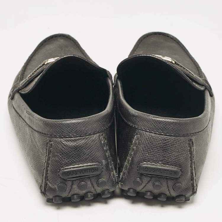 Pre Owned Louis Vuitton Black Leather Taiga Hockenheim Slip On Loafers Size 43
