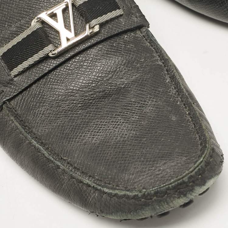 Pre Owned Louis Vuitton Black Leather Taiga Hockenheim Slip On Loafers Size 43